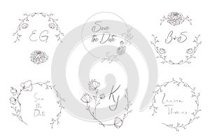 Set of vector graphic circle floral frames.